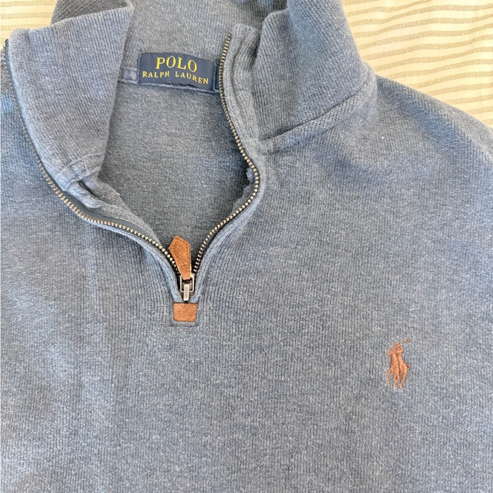 Ralph Lauren Blue and Brown Quarter-Zip Pullover